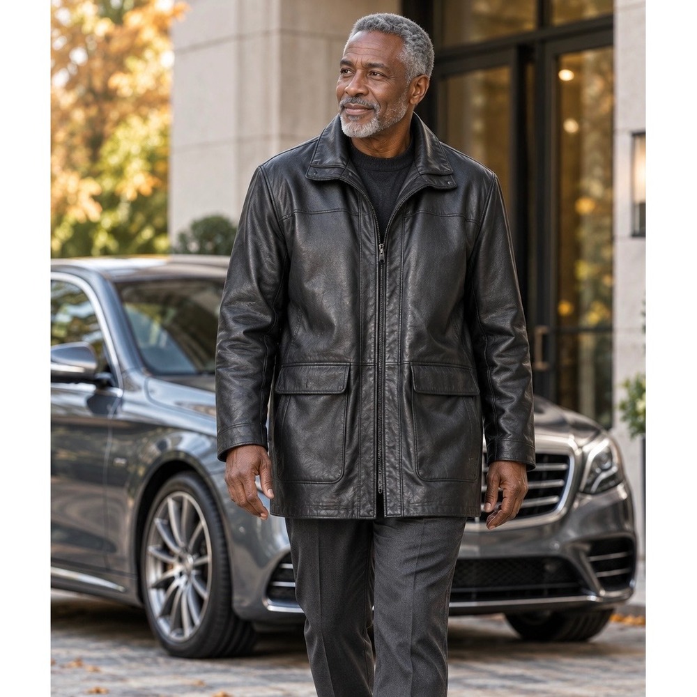 Tanners Avenue New York Mens XL Black Genuine Leather Quilted Car Coat Jacket